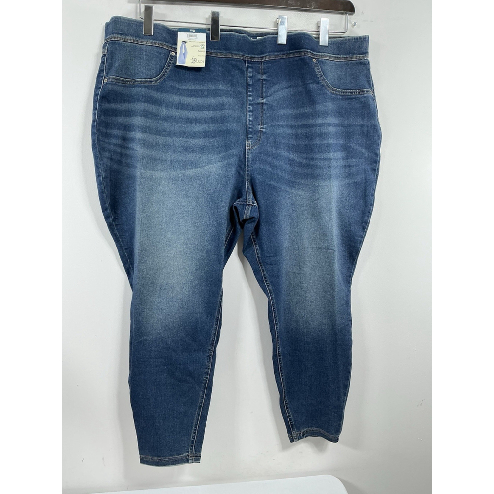 Womans NWT Terra & Sky Pull On Blue Jeans 4 X (28w-30w) Elastic Waist Skinny